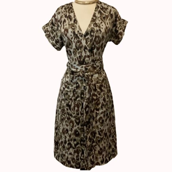 NWT J. Crew Autumn Cheetah Leopard Print Satin Crepe Wrap J6908 Safari Dress - Picture 12 of 15